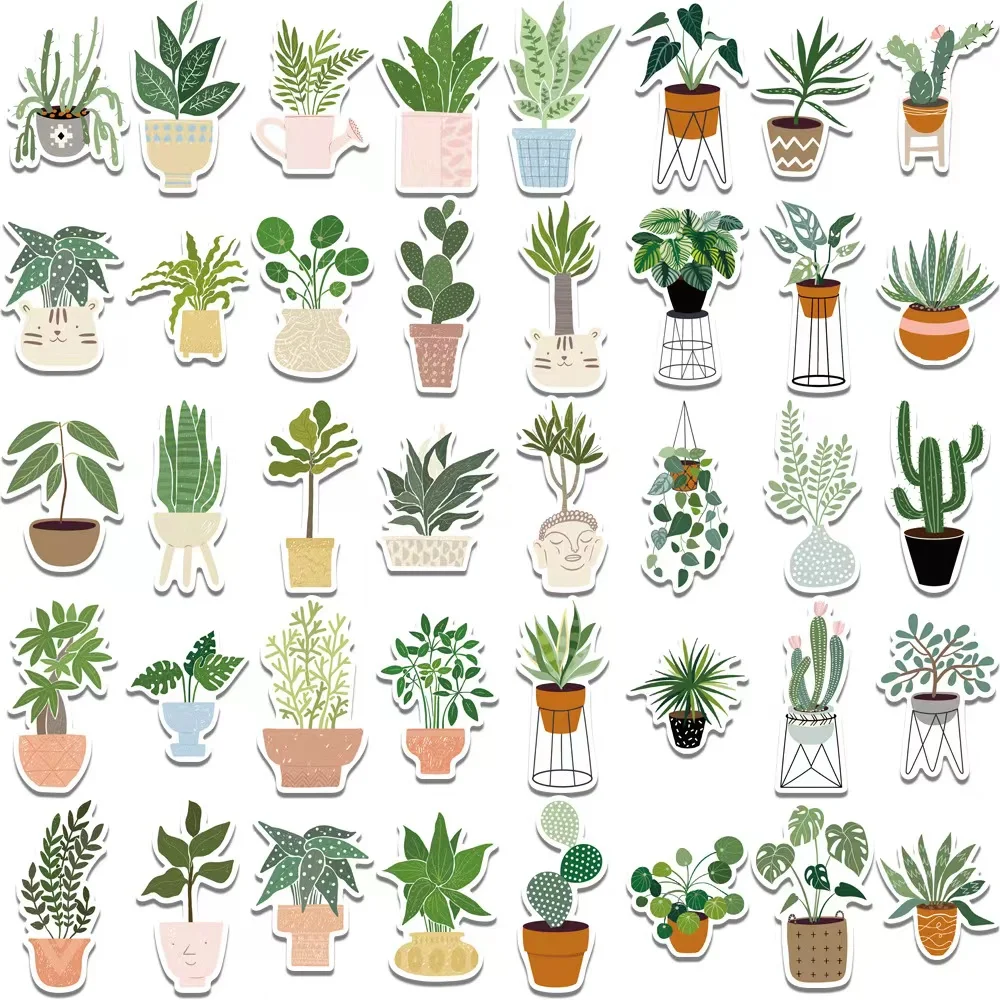 e-50pcs cute cartoon ins wind green plant potted plant graffiti sticker for DIY tablet suitcase fridge stationery discounted