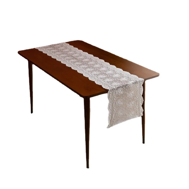 
T014 French romantic white beige lace embroidered lace table flag wedding decor 