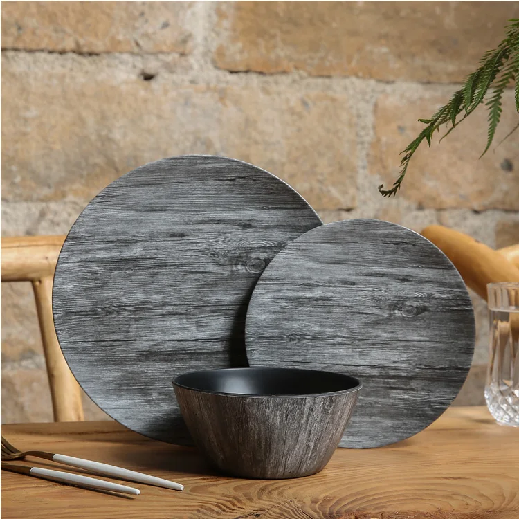  Vaisselle de luxe piknik seti 12pcs full kitchen dinar set A5 melamine hotel dinnerware black