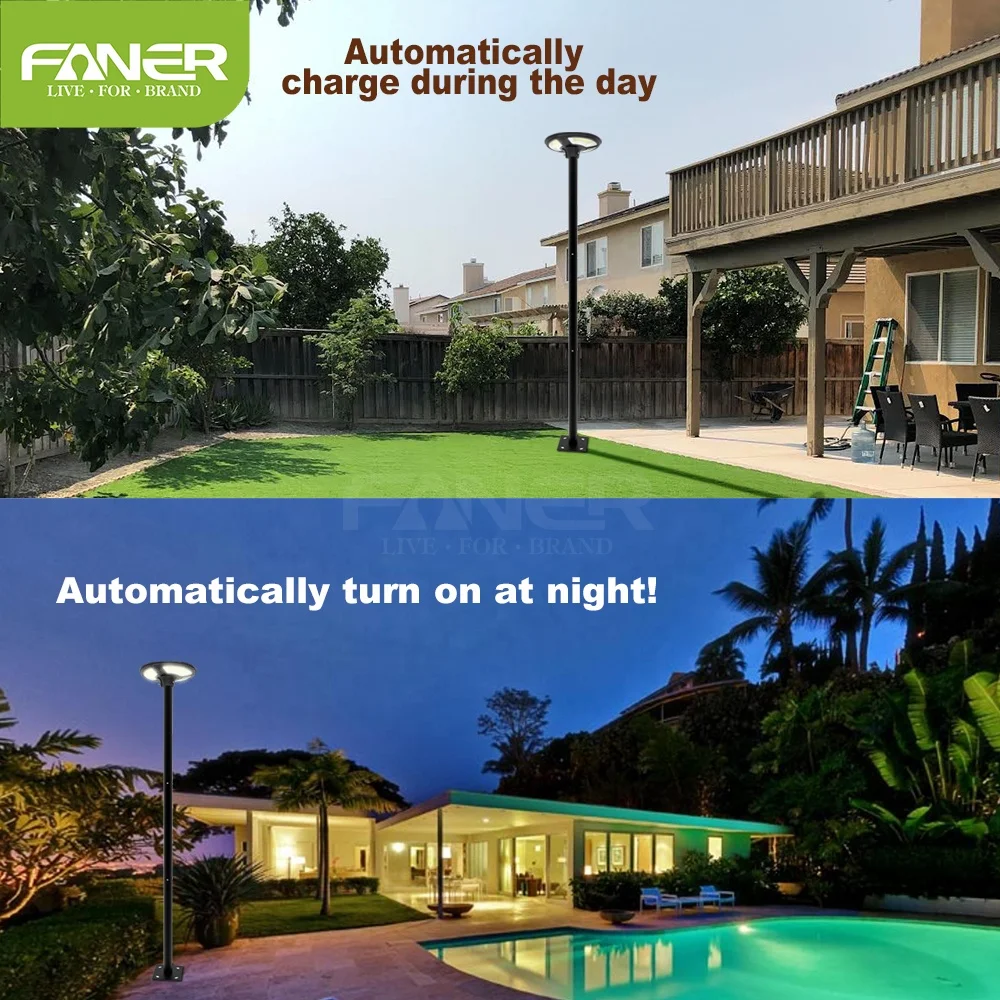 
Faner 2020 new type 360 .solar column light garden gate home outdoor IP66 ufo 150w 250w solar street garden lamp 