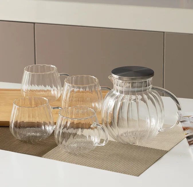 Hot sale household borosilicate glass 1300ml with lid stainless steel strainer juice glass teapot stovetop and microwave safe