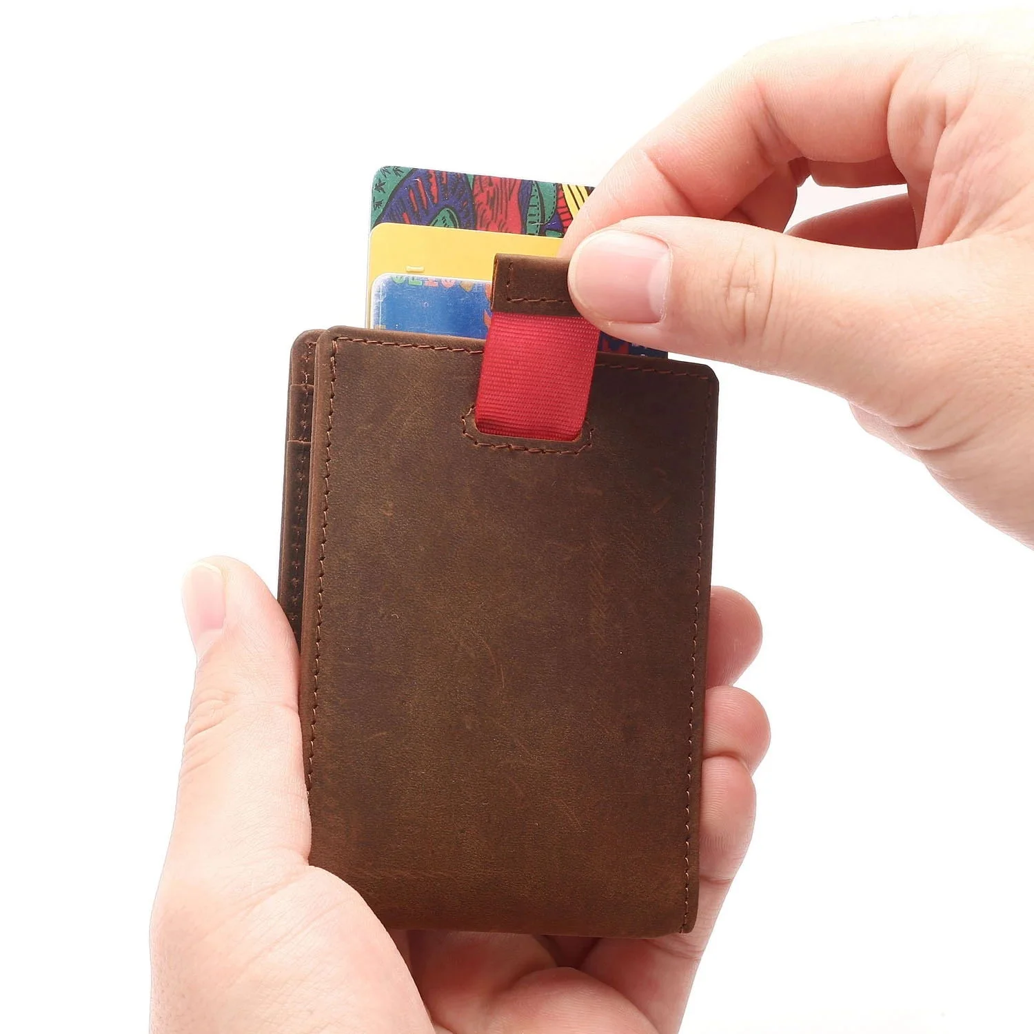 
Custom RFID Blocking Crazy Horse Leather Men Slim Money Clip Wallet 