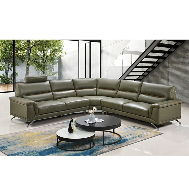 Best Home Living Room Furniture China Sale Vintage Corner Imported Blue Leather Sofa