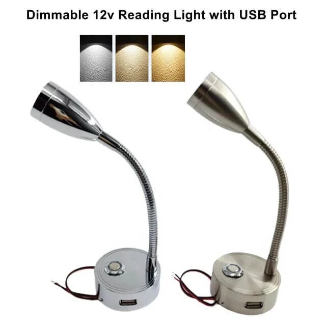 Factory Camper Motorhome Caravan 3W RV Interior Cabin Reading Light 12V 24V Marine Yacht USB Charging Swivel Beside Wall Lamp