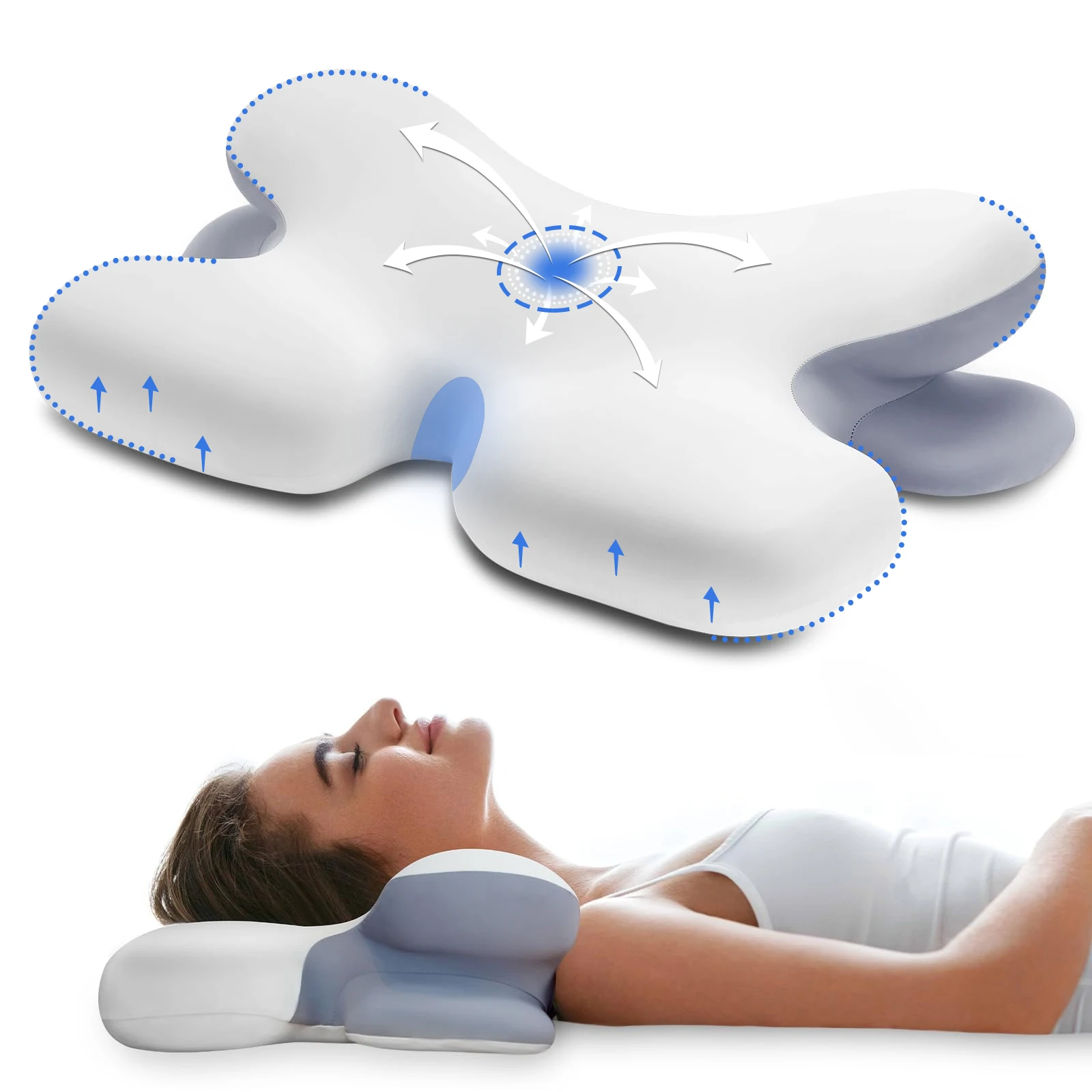 Adjustable Cervical Pillow for Neck Pain Relief, Hollow Contour Memory Foam Plus Support, Odorless Orthopedic Bed Pillows