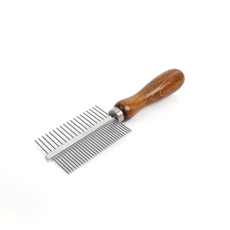 
Factory Wholesale Classical Style Single Double Sided Wooden Pet Metal Needle Comb Brush Cat Dog Lice Grooming Comb With Handle 