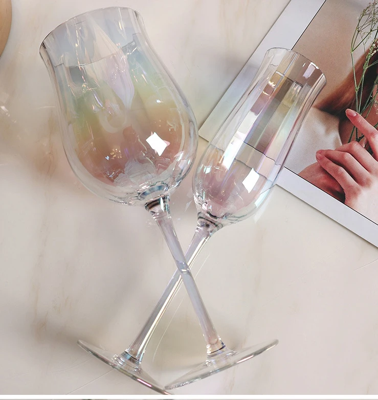 Nordic Colorful  Crystal Glass Cup Wholesale Creative Vertical Stripes Wine Glass with Gold Rim