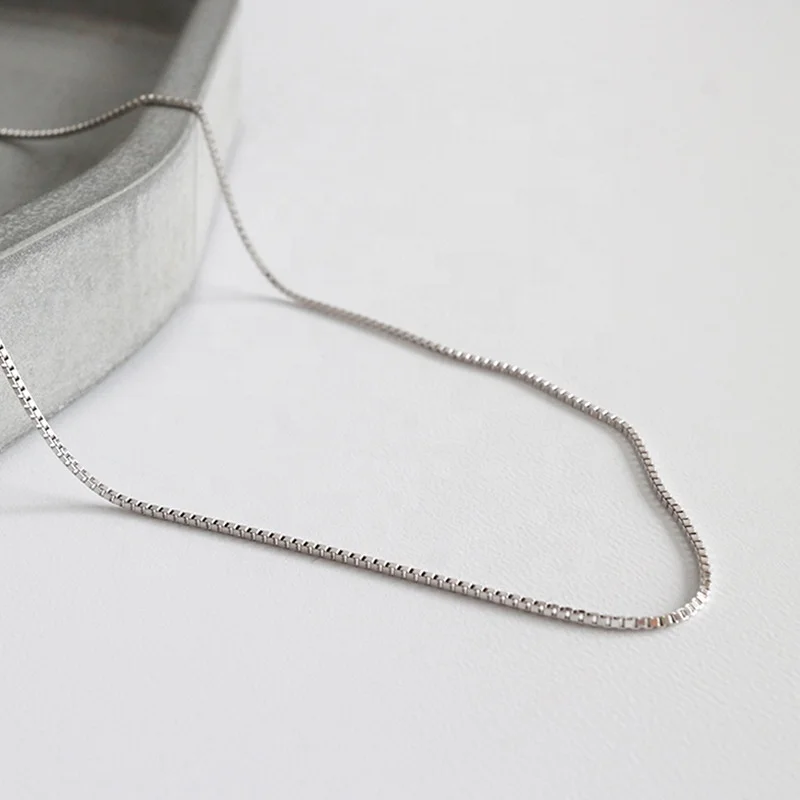 High Quality S925 Sterling Silver Classic Basic Chain Snake Bar Singapore Box Chain Side Chain Ladies Jewelry Necklace