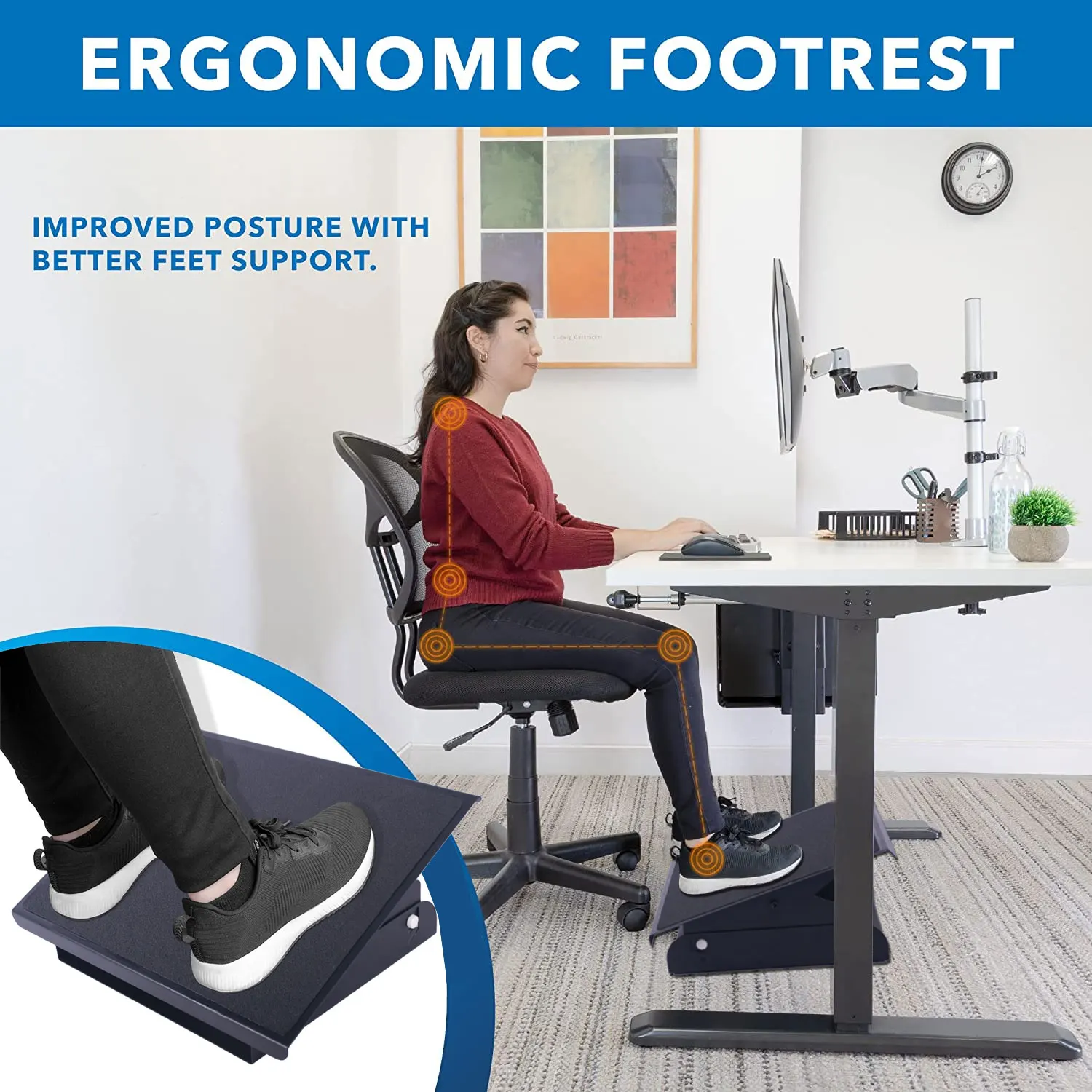 Ergonomic Under Desk Footrest, Height Adjustable Office Foot Rest with 3 Height Levels , Home Office Footrest