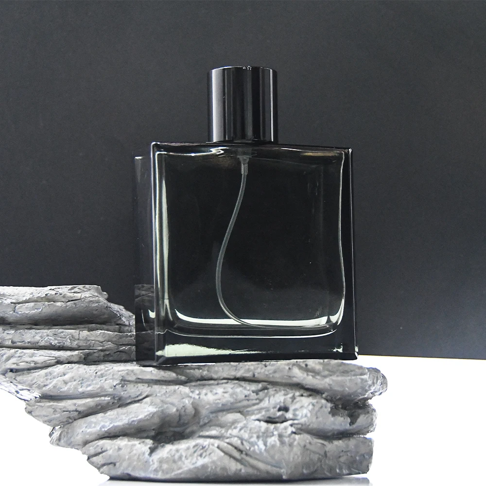 50 ml 100ml Custom Matte Gray Flat Square Perfume Bottle With Box Empty Spray Luxury Cologne Bottles