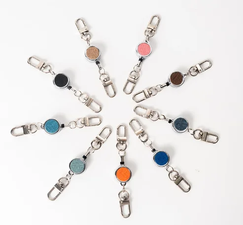 Great for Travel & Everyday Use Custom Logo Secure round Metal Fabric Keychain with Locking Mechanism Carabiner Plastic Material