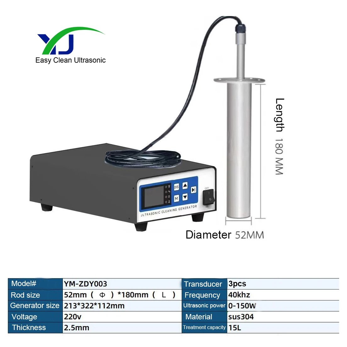 150W Submersible Ultrasonic Transducer Stainless Steel Ultrasonic Vibration Rod Ultrasound Homogenizer