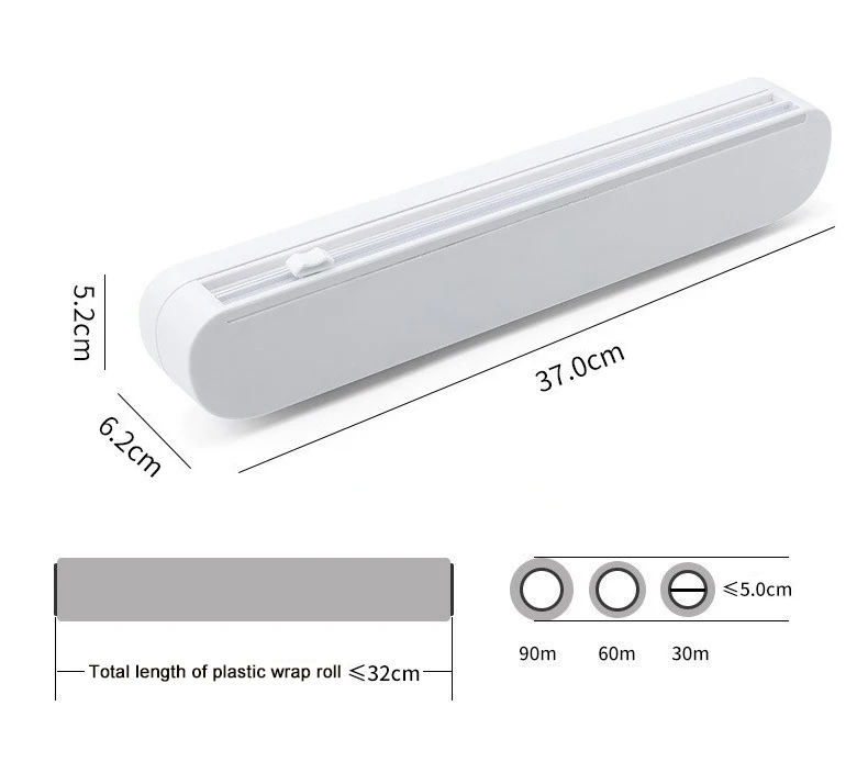 Plastic Food Wrap Dispenser with Slide Cutter Wall Mounted Tin Foil Cutter Kitchen Table Top Refillable Cling Film Dispenser Box