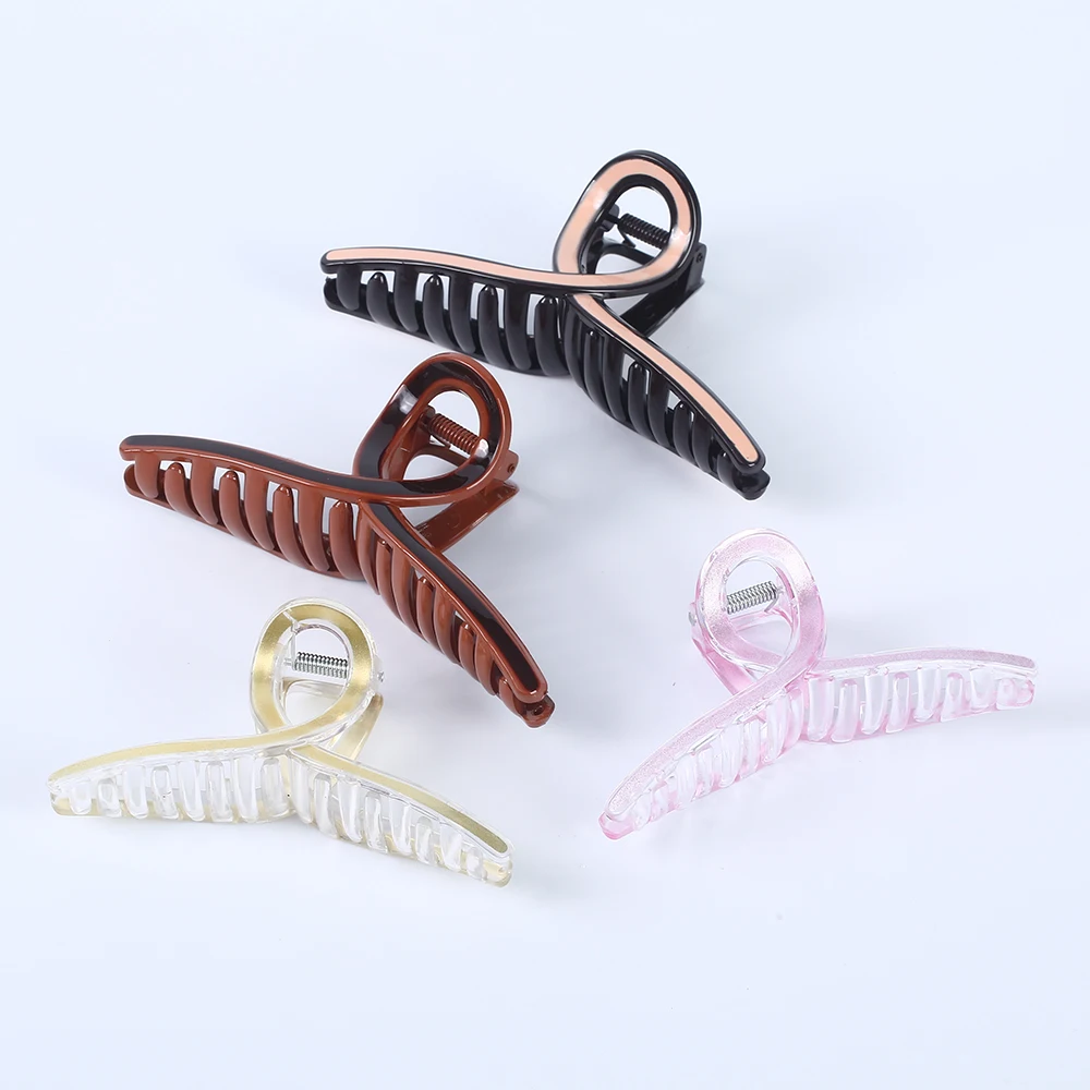 hot sale 13cm large hair claw clips glossy plastic hair claw clips covered Two-tone colors hair claw clip wholesale