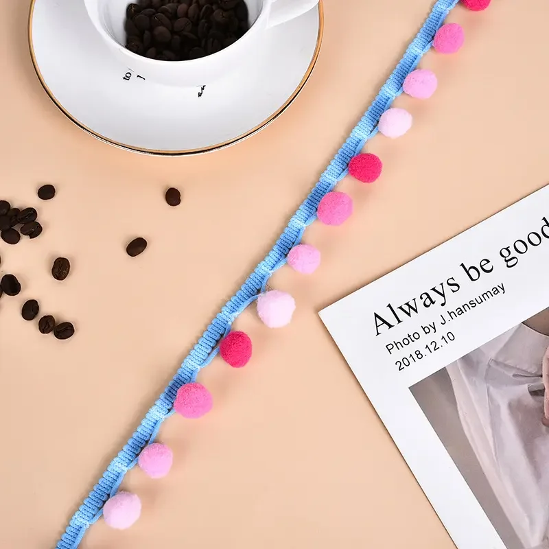 Pom Pom Lace Trim Ball Tassel Fringe Crafts Lace Fabric Sewing Colored Ribbon Ball Fringed Trim for Clothing