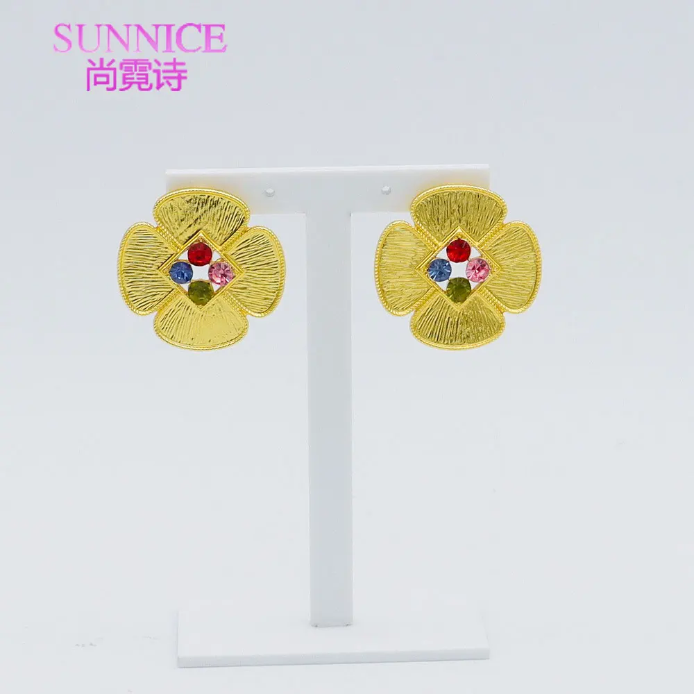 Sunnice Multi diamonds Accessories Jewelry African Wholesale 18k Earrings Rings Fashion Dubai Gold Plated Women Jewelry Sets