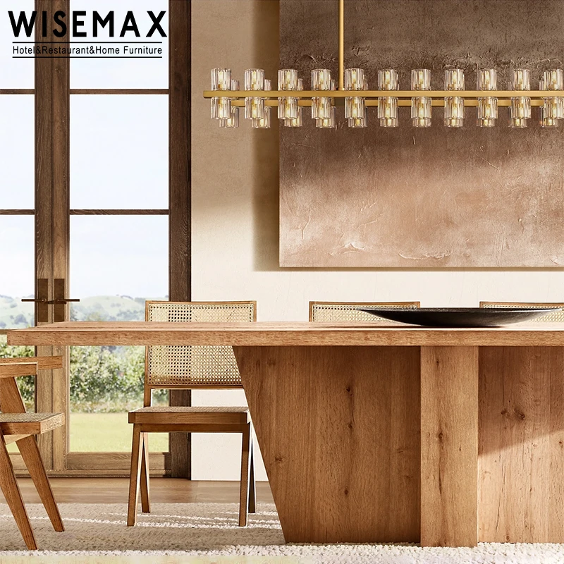 WISEMAX FURNITURE Minimalist style restaurant furniture oak wood natural modern solid base dining table set for office villa