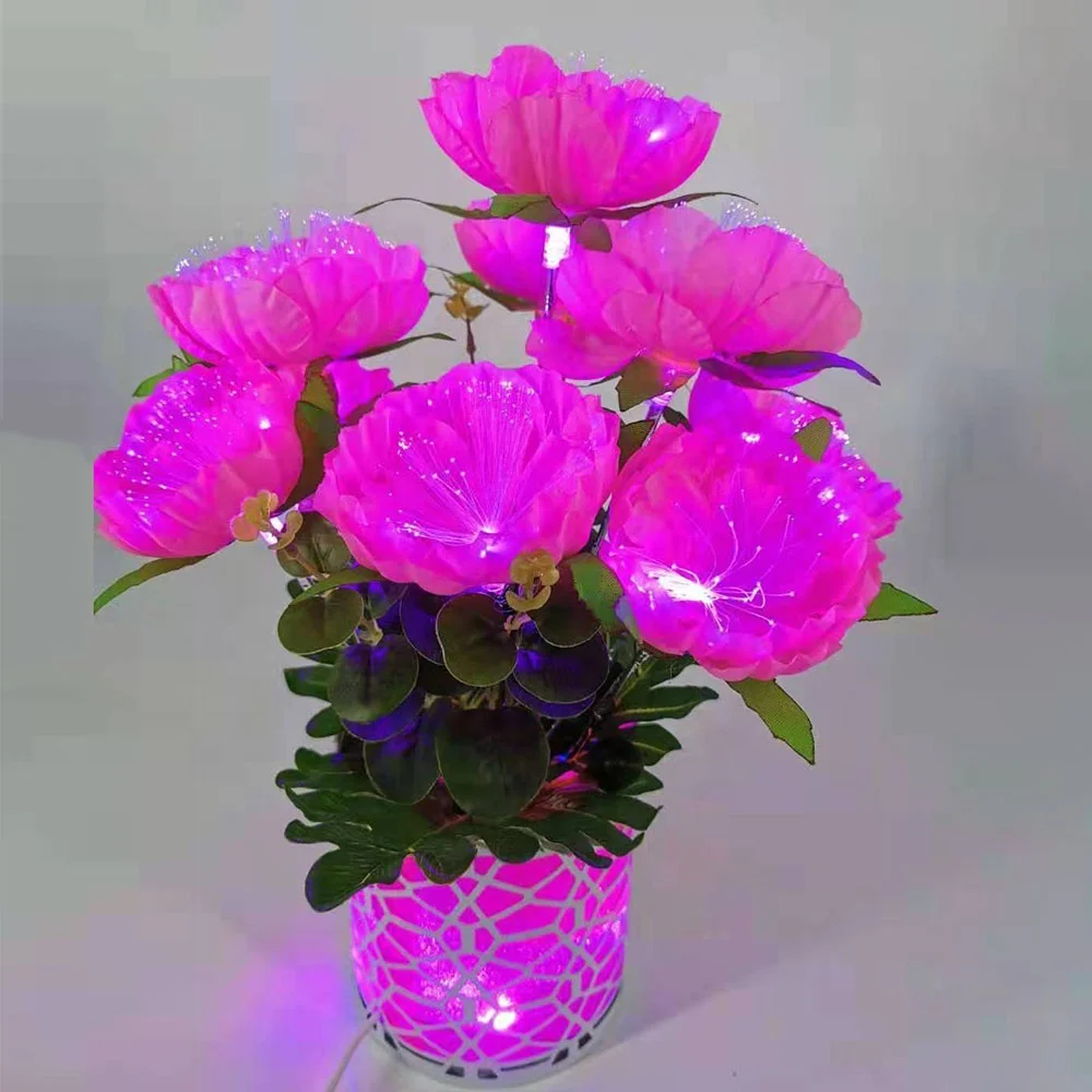 Wholesale Party Light Decor Large Peony Fiber Optic Artificial Led Flower with Vase