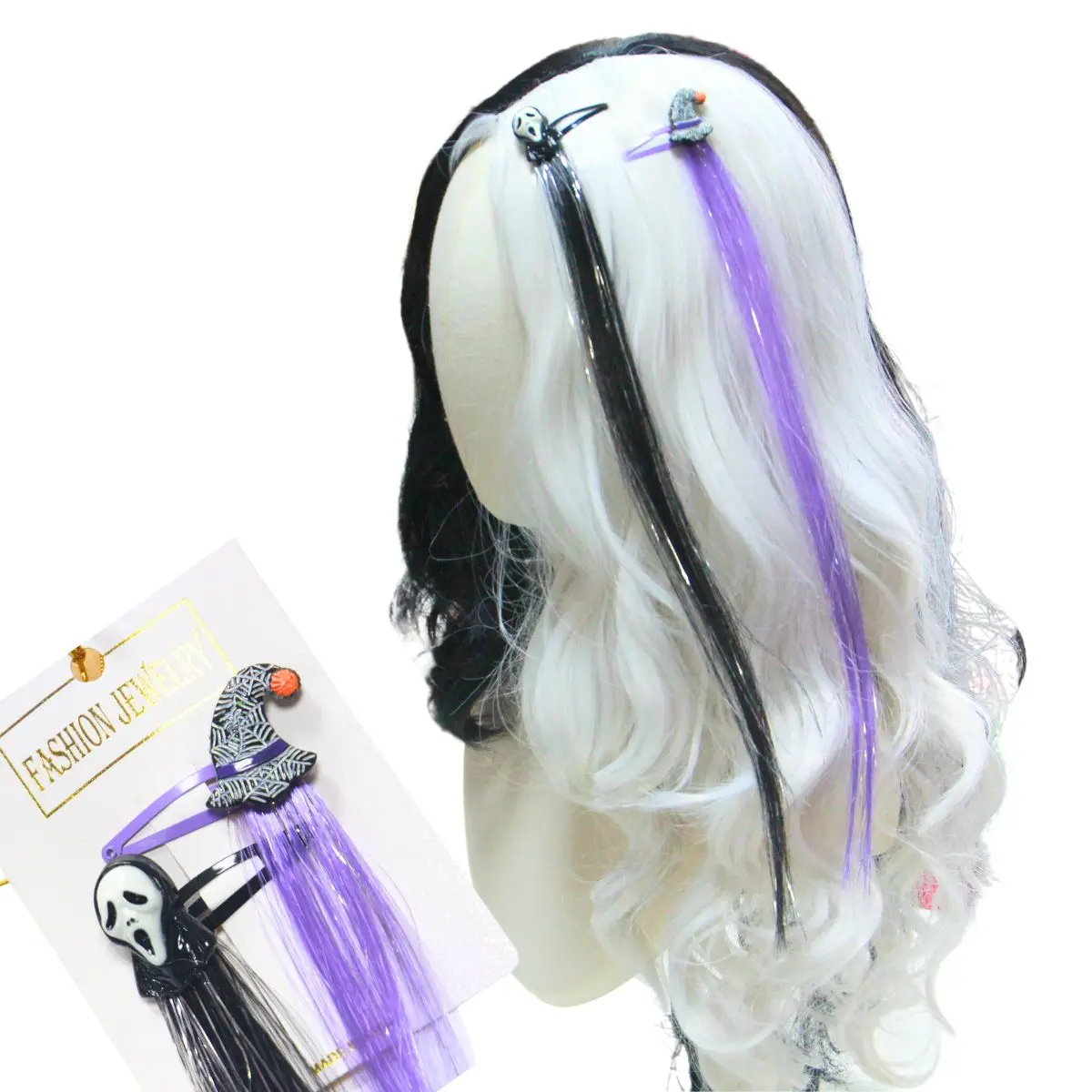 Anxin Halloween Witch Hat Ghost Tassel Wig Hair Clips For Kids Hair Extensions