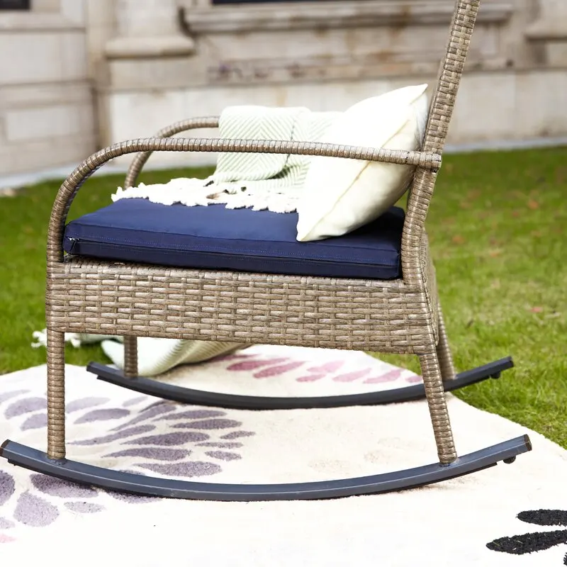 
3 piece outdoor bistro set, rocking chair, outdoor wicker rattan furniture garden sofa chair set with cushion. 
