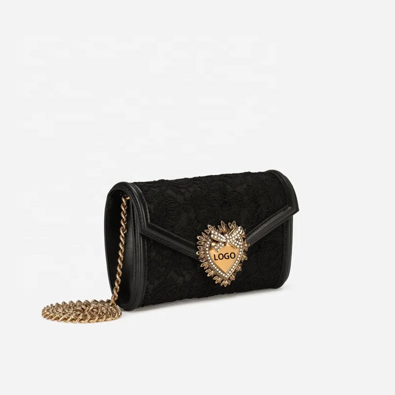 Women Black Evening Clutches Micro Sling Bags Lace Devotion Wedding Mini Single Shoulder bag
