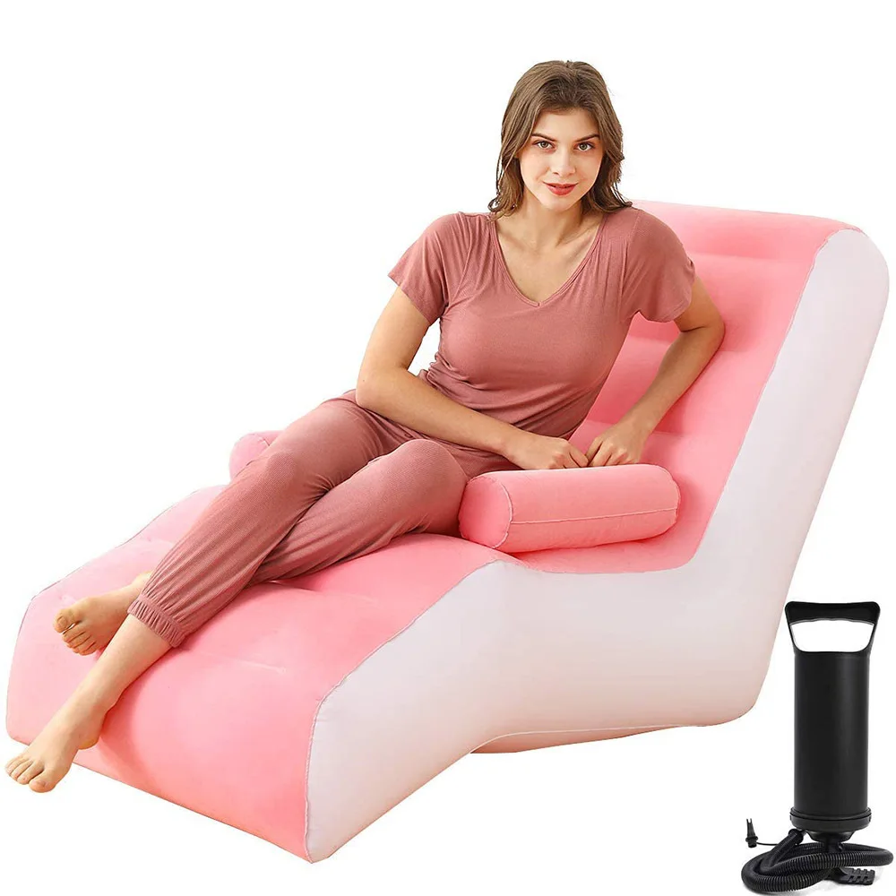 Portable Eco Flocked Pvc S Shape Recliner Pink Camping Outdoor Air Blow Up Love Boat Corner Inflatable Couch Sofa Chair Bed