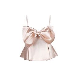 Knot Front  Satin Bardot Top