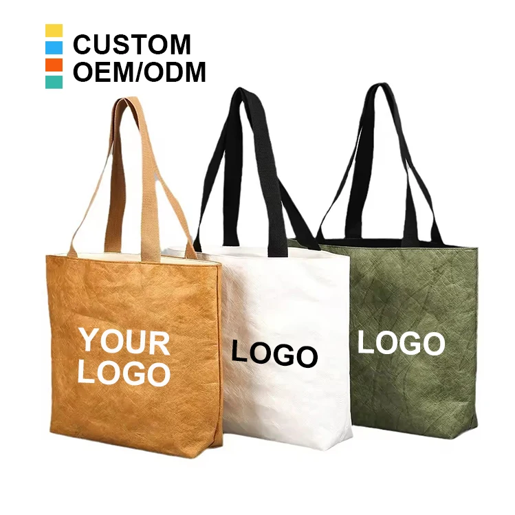 Custom Print Durable Tear Resistant Waterproof Portable Tyvek Paper Tote Bag Dupont Coated Tyvek Tote Bag with Logo