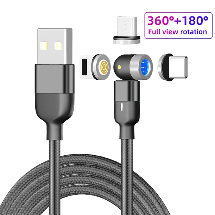 Wholesale 540 Degree Rotating Led Round 3 in1 Fast Charging Magnet Micro V8 Type C Cable For iPhone Magnetic Usb Data Cable