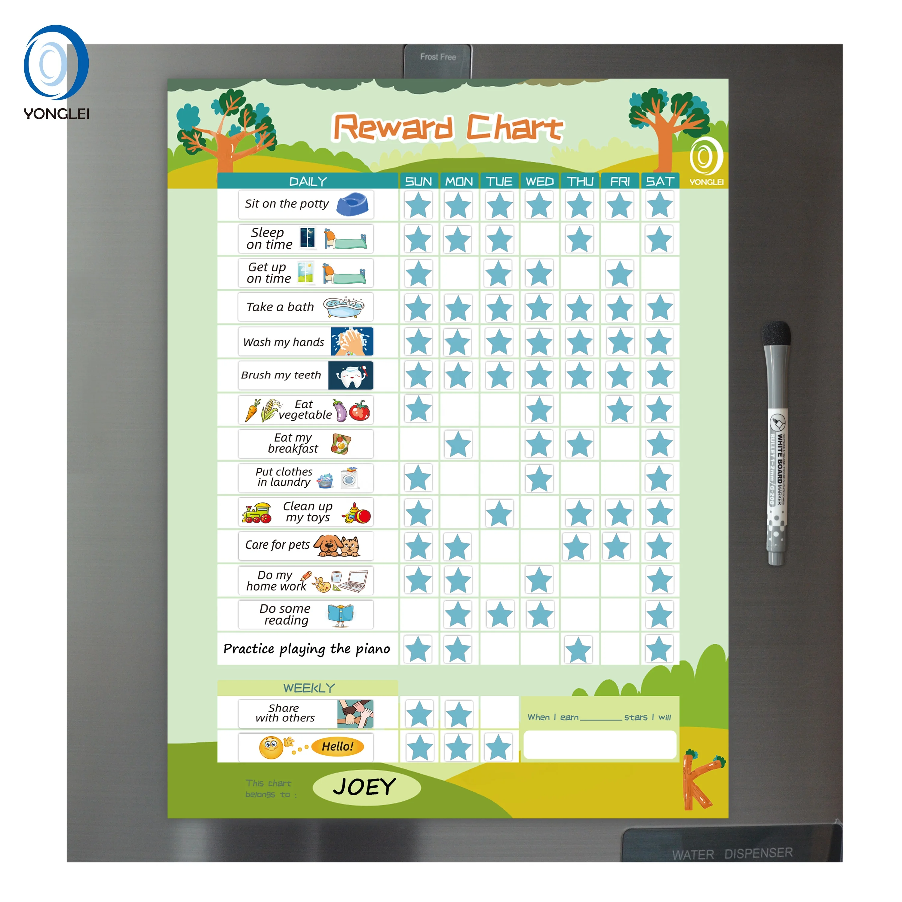 
RC1.1-6A2 Yonglei nanotechnology dry erase magnetic activity chart my potty reward chart educational toys 