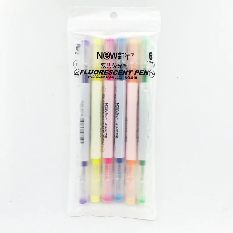Dual Tips 6 Colors Glitter Gel Pen Set Oblique Highlighter Assorted Colorful Hand Account Marker Girly Glitter Gel Pen Set