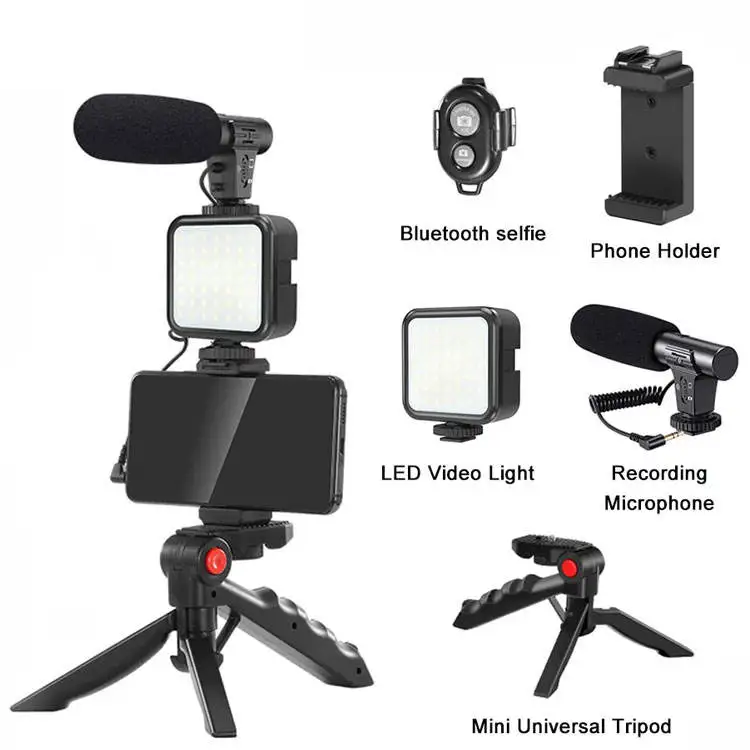 3 in 1 Portable Video Vlogging Kit Handheld Flexible Tripod Gimbal Stabilizer with Microphone LED Light for Camera Mobile Phone