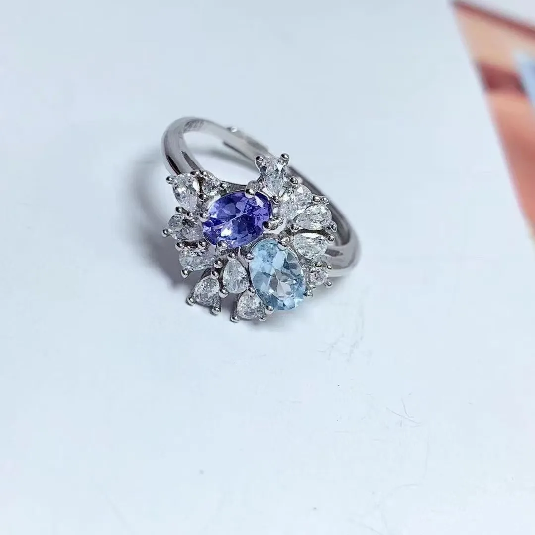 Low Price Wholesale Natural Tanzanite Topaz Adjustable 925 Sterling Silver Platinum Jewelry Ring In India
