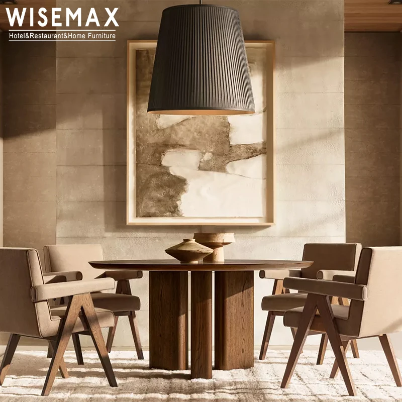 WISEMAX FURNITURE High-end home furniture solid oak wood natural elegant round dining table 4 seats chair for restaurant villa