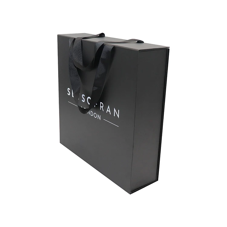 custom matte black magnetic close folding plain hat boxes