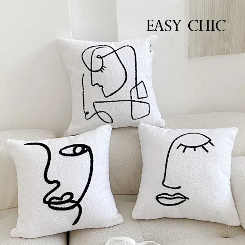 Throw Pillow Covers Luxury Super Soft Sherpa Throw Pillowcase, Embroidered Home Decorative Pillowcases for Sofa/