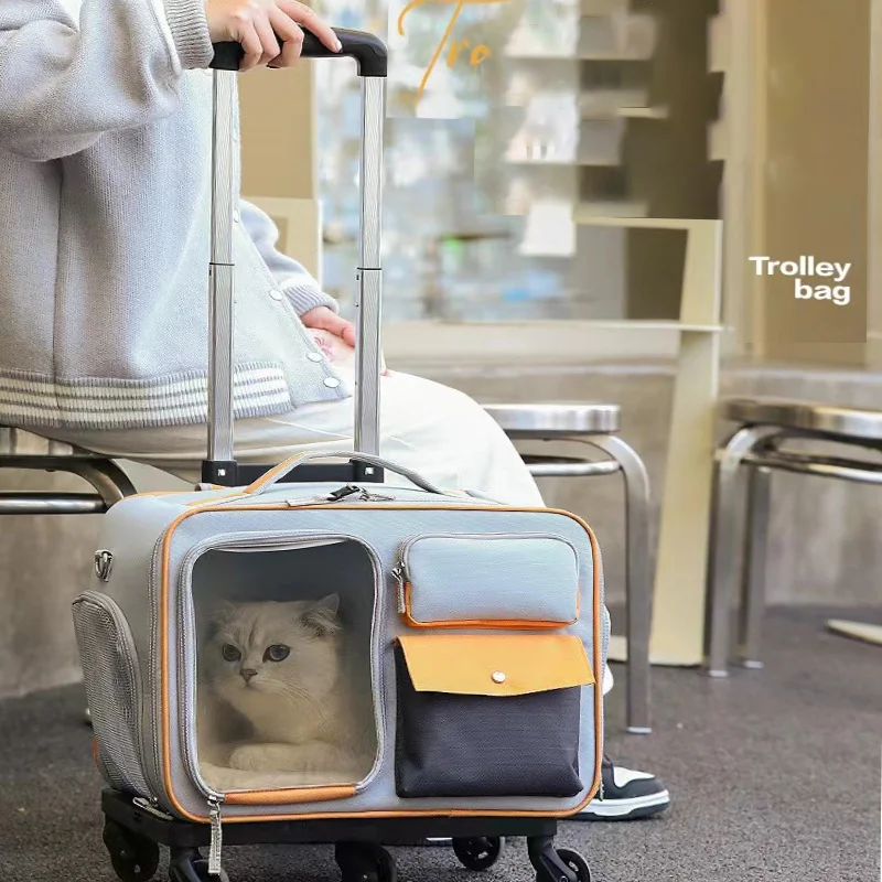 Portable Excursion Street Pet Trolley Case Luggage Dog Bag Large Capacity Outing Travel Mesh Cat Pet Backpacks With Wheels