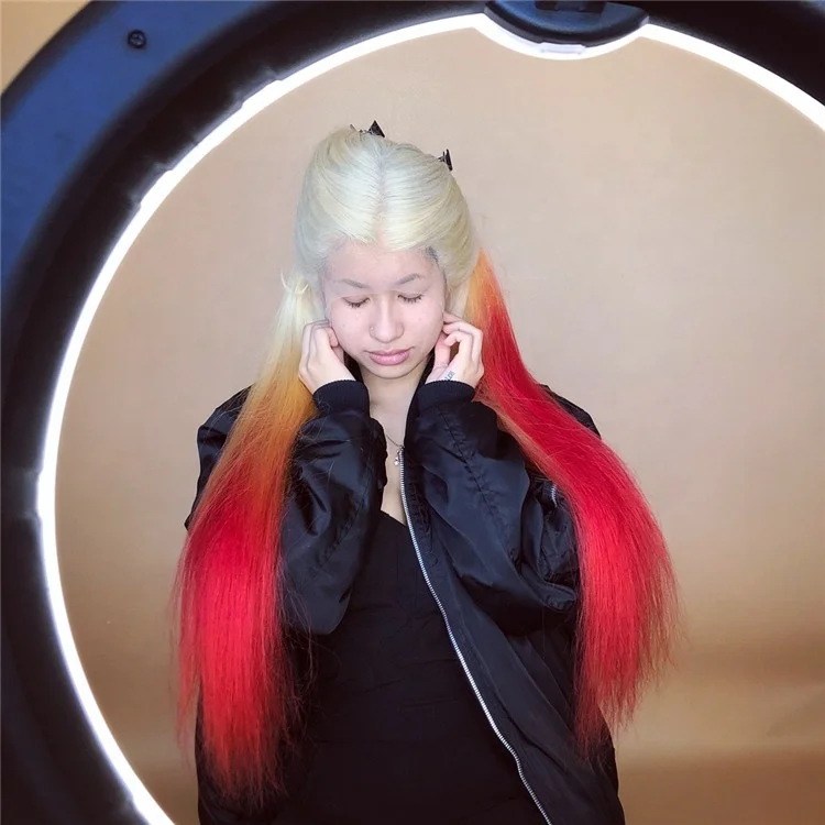 
Beauty Silky Straight Wig #613 to Blonde to Red Ombre Color Synthetic Lace Front Wig 