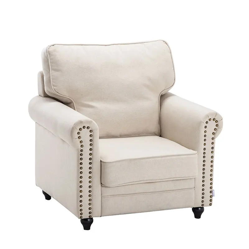 Кресло с мягкой обивкой из льняной ткани, одноместный диван с ножками из массива дерева для гостиной, гостиной, современное