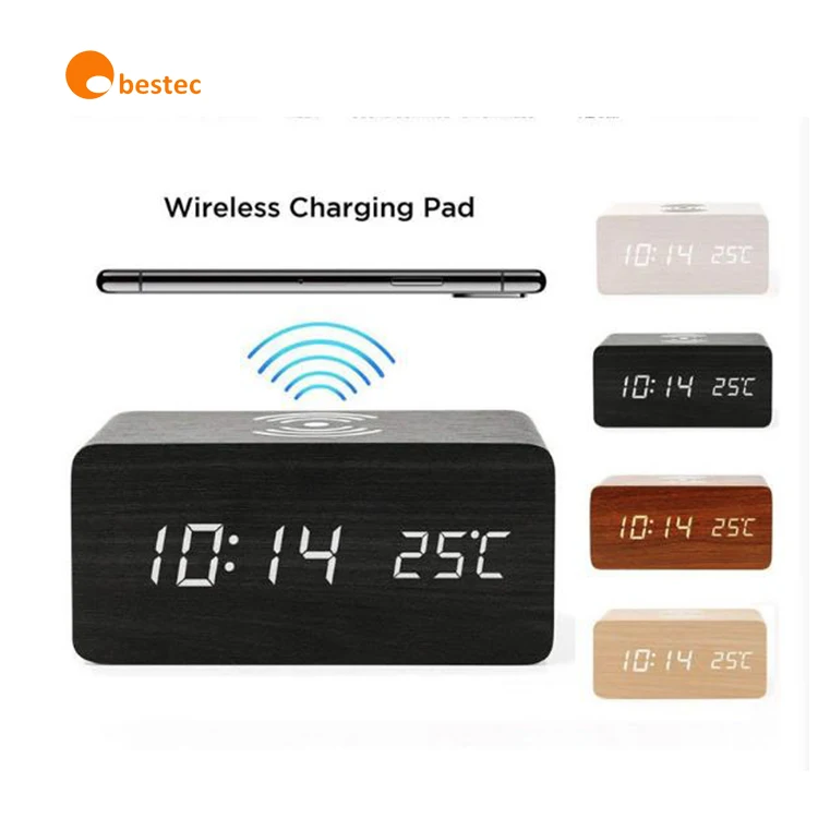 New Design Desk clock with wireless wooden charger