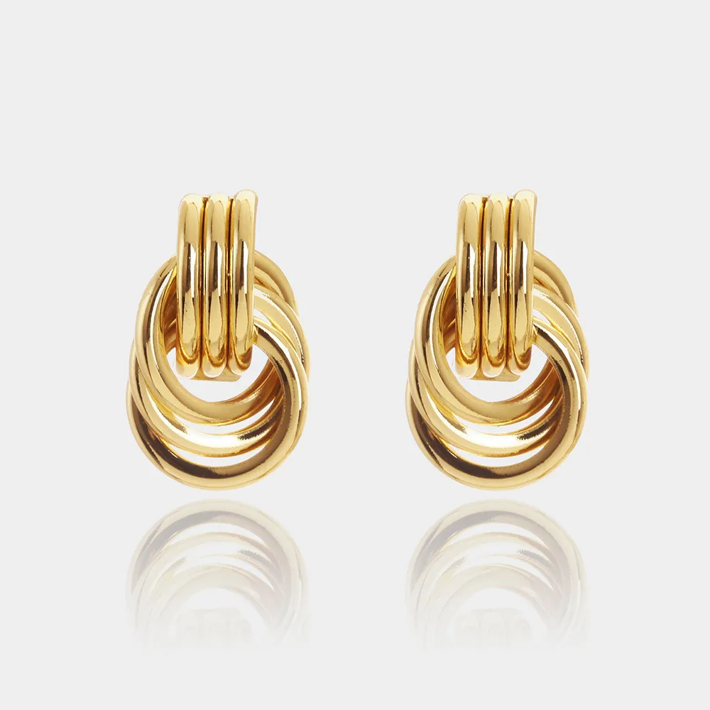 2024 Wholesale New Geometric Multi-Layer Earrings 18K Gold Plated Vintage Pendant Earrings Jewelry