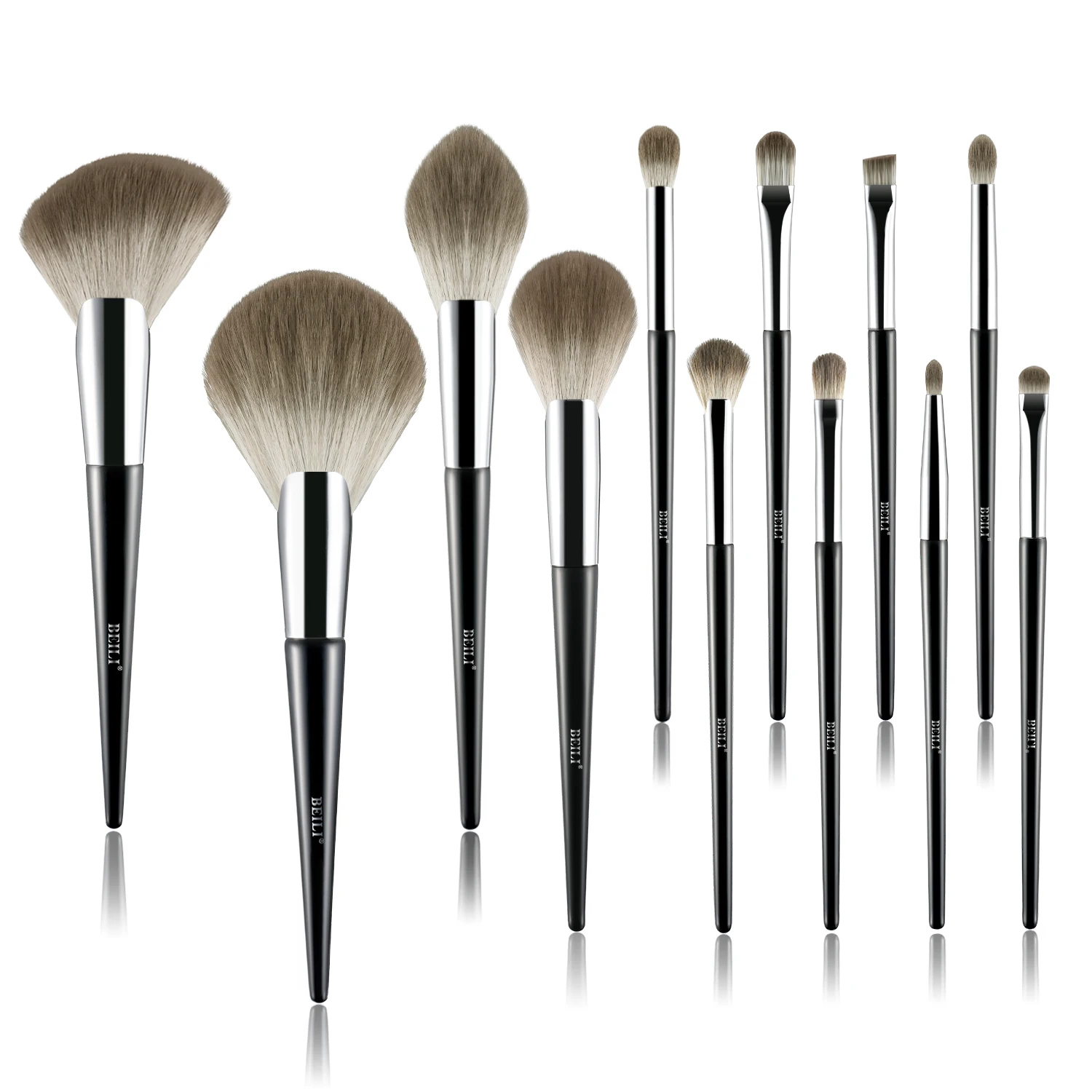 BEILI best seller matte black professional makeup brushes set high quality vegan synthetic hair essential for face and body