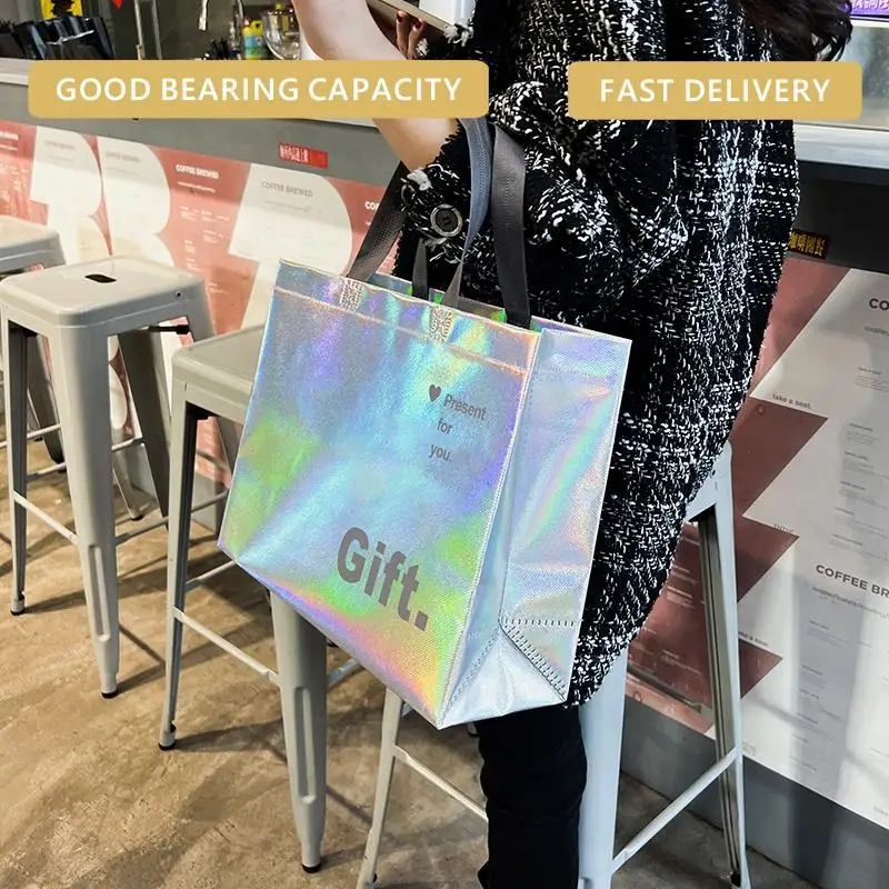 Wholesale Recyclable & Reusable Non-Woven Tote Bags Custom Logo Printed PP Laminated Sealing Handle Clothing Shoe Gift Packaging