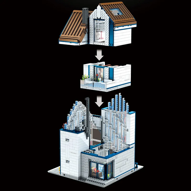 New Modern Library Model MOC Building Blocks Toys Mould King 16022 Street View Series Brick Block For Children Gifts ABS Plastic