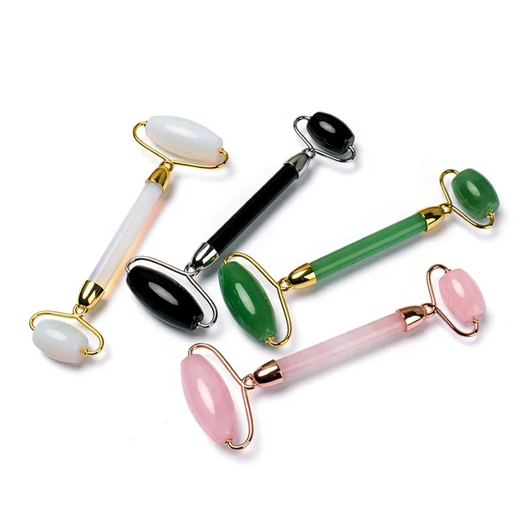 Wholesale Anti Aging Face Jade Roller Certificate Jade Roller With Stone Noiseless Massage Jade Flower Roller And Guasha Stone