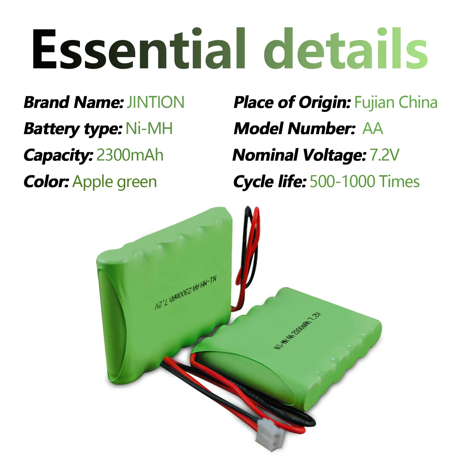 Rechargeable 7.2v AA 2300mah Nimh Battery Pack for household appliances