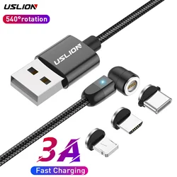 USLION 3 in1 USB Magnetic USB Cable Type C Fast Charging Cable Magnet Data Cables Micro USB for iphone 14