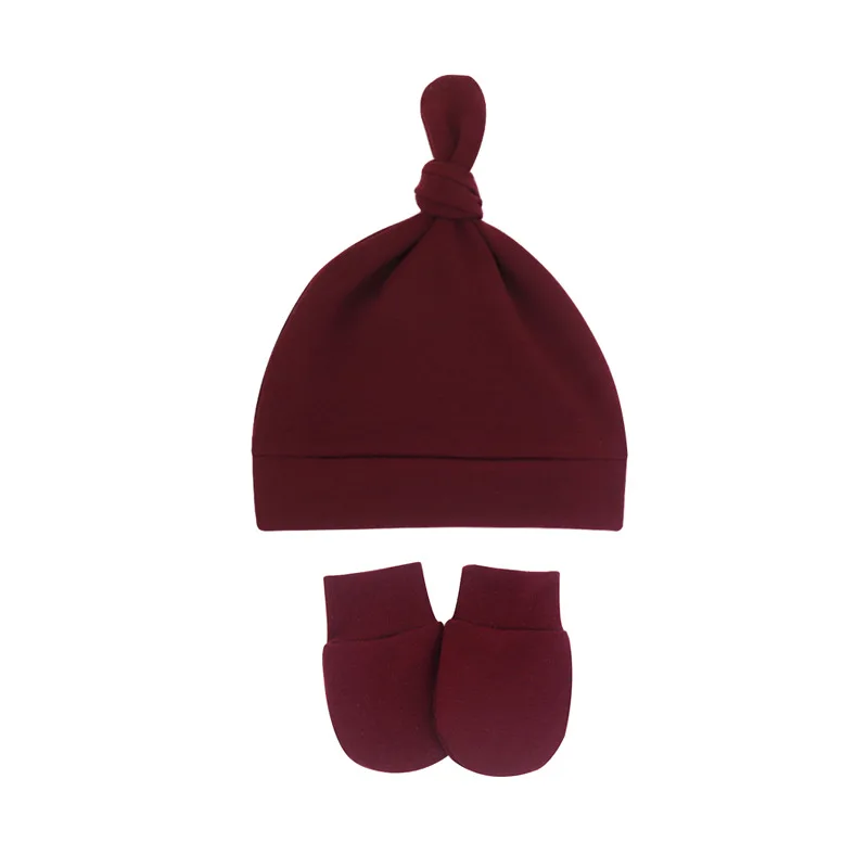 Wholesale Newborn Baby Accessories Solid Color Infant Beanie Hats Mittens Gloves Socks Turban Sets