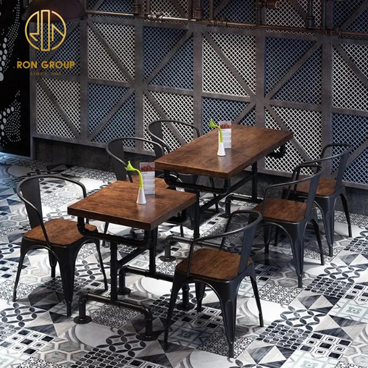 Custom wholesale modern coffee shop fast food square table top commercial cafe wood restaurant furniture table and chair set