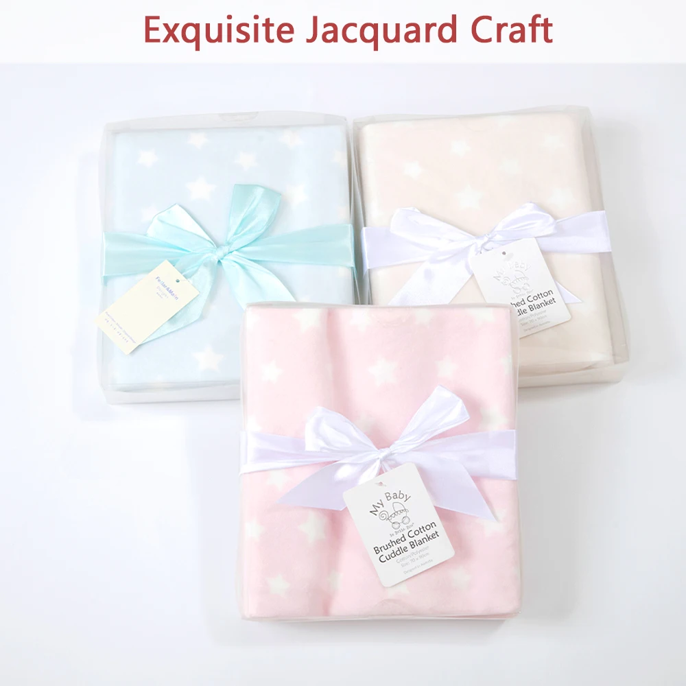 Hot Selling Baby Products Soft and Comfortable Brushed-Cotton Texture Stylish Woven Star Pattern Baby Blanket Set
